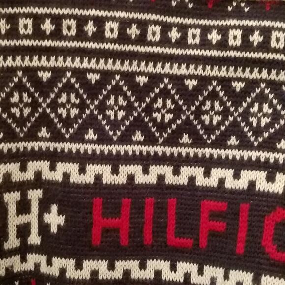 Tommy Hilfiger Spell out Blue Fair Isle 1/4 zip Fleece Sweater Men's Med - Picture 6 of 8